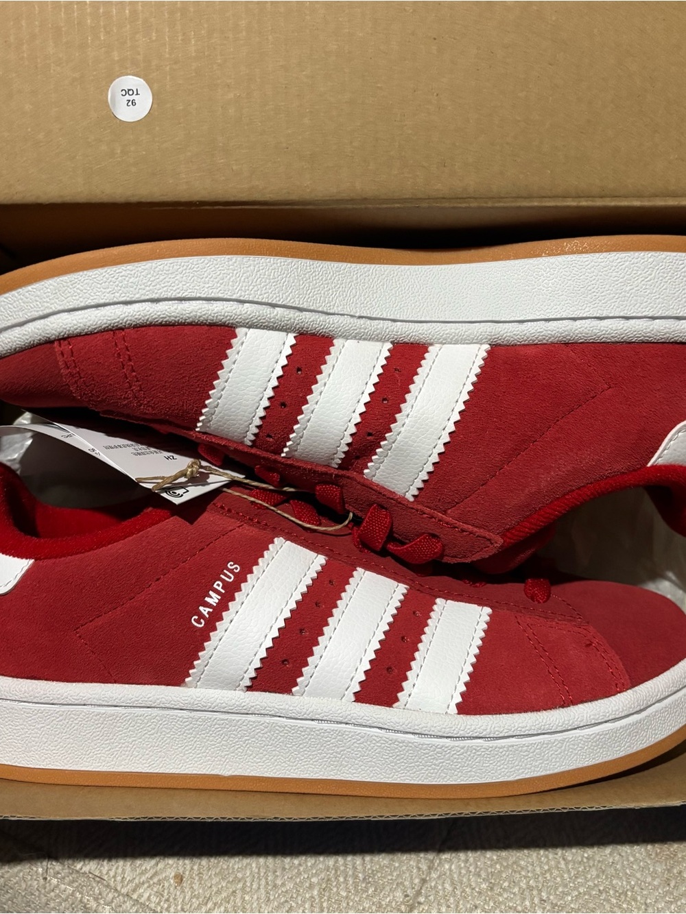 adidas Red Suede Campus Sneakers with White Stripes